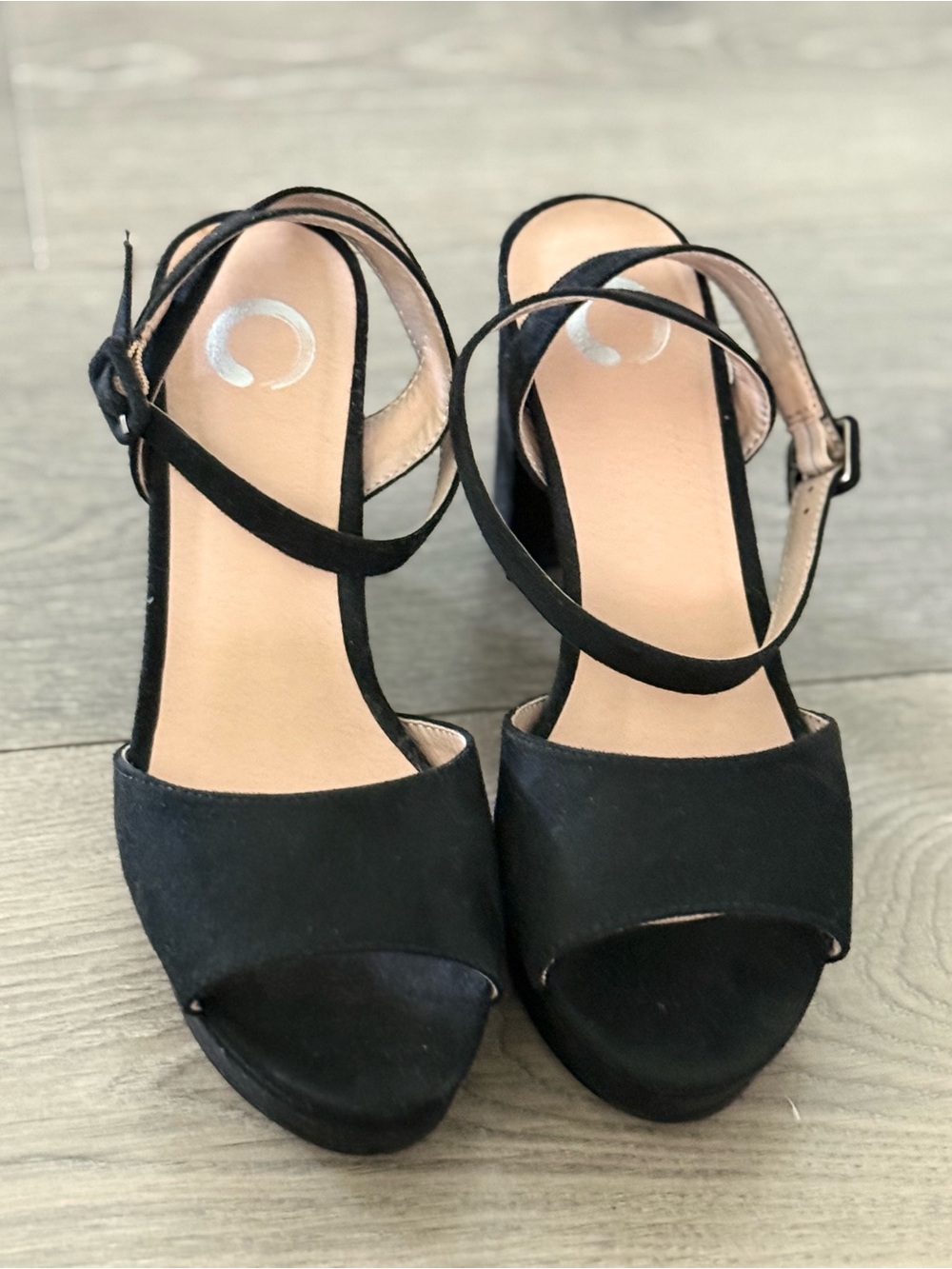 Journee Collection Black Open-Toe Ankle Strap Heels